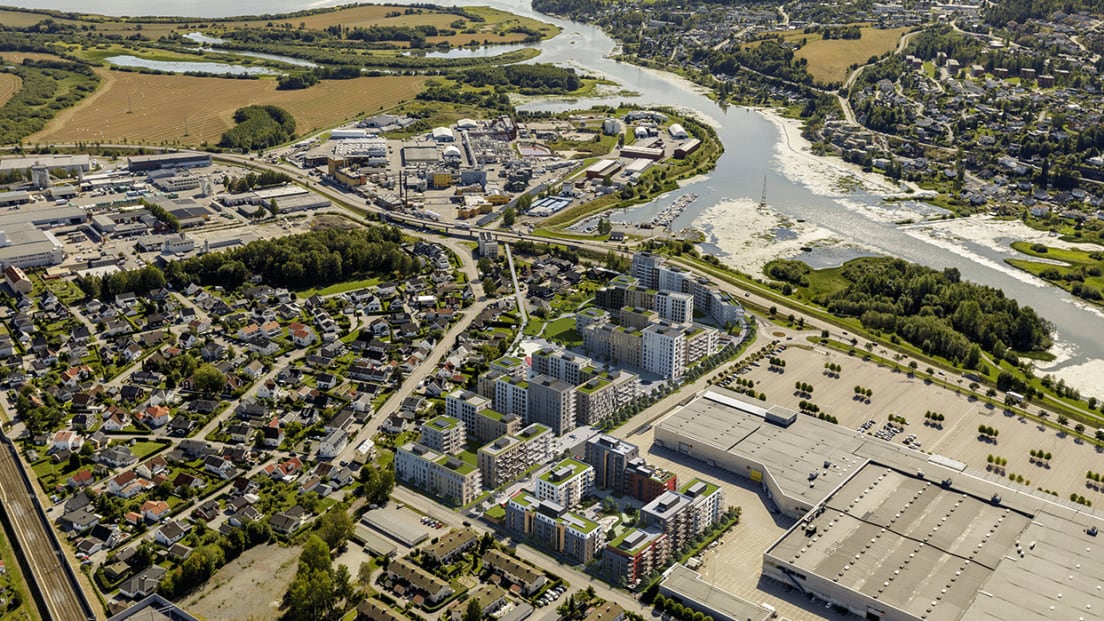 Dronefoto-Oversikt-Lillestrøm-Kvarteret-OBOS